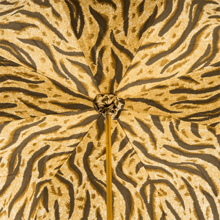 Tiger Stripe Leather Handle Brown Umbrella