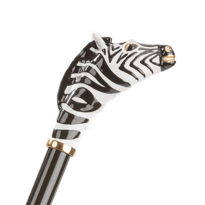 Unique Enameled Zebra Handle Double Black Cloth Umbrella