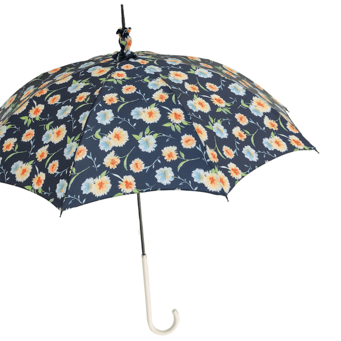 White Leather Blue Flowered Unique Design Parasol