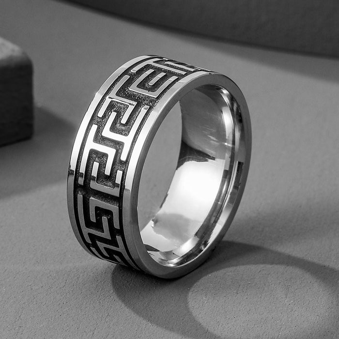 Ring with Black Enamel Greek Key Pattern