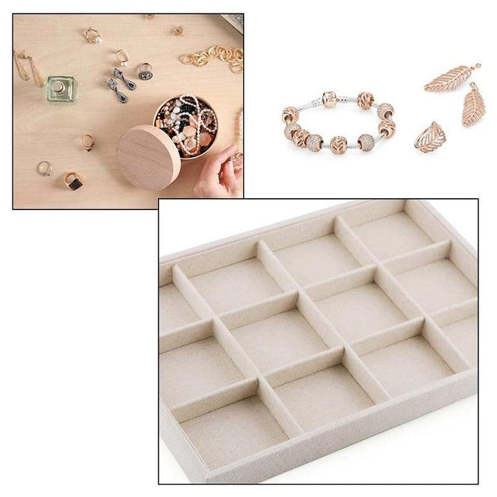 Linen Stackable Jewelry Display Tray with 12 Grids