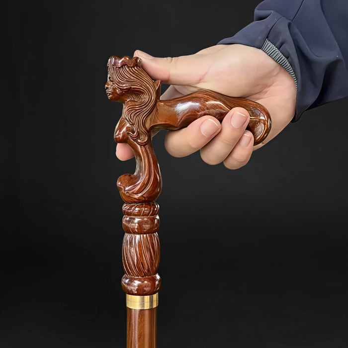 Unique Gothic Style Wooden Walking Cane, Ergonomic Handle