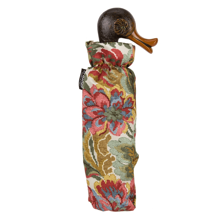 Vintage Flowered Duck Handle Folding Umbrella Women