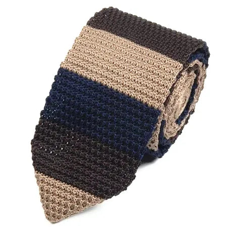 Knitted Tie for Men in Blue Beige and Brown - Classy Accessory