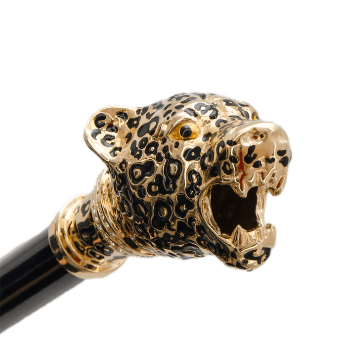 Stylish Leopardized Panther Handle Pink Umbrella