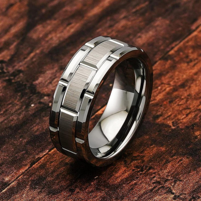 Men's Ring Silver Brushed Double Groove