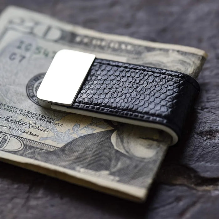 Refined Leather & Stainless Steel Money Clip Elegance
