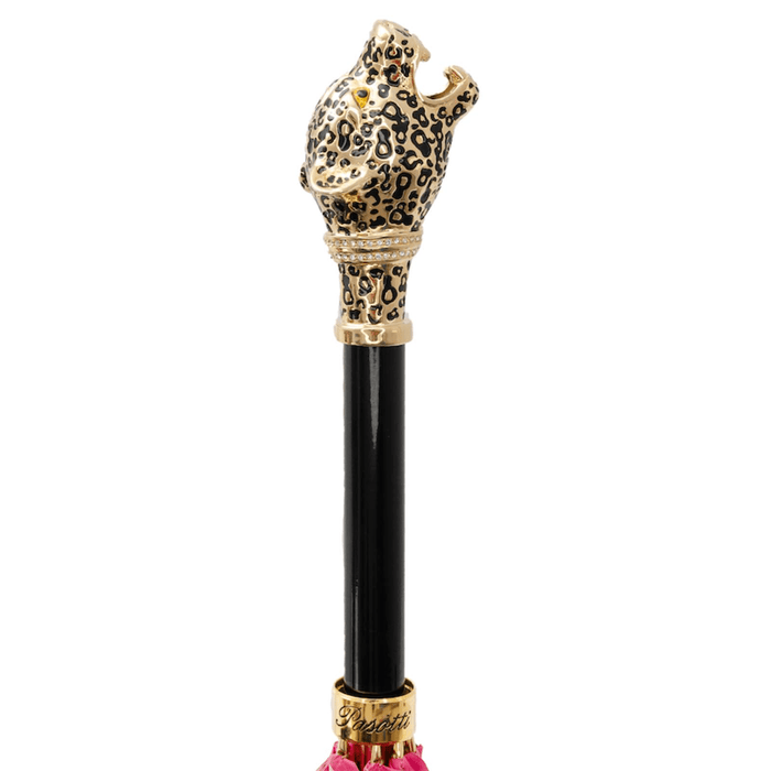 Stylish Leopardized Panther Handle Pink Umbrella