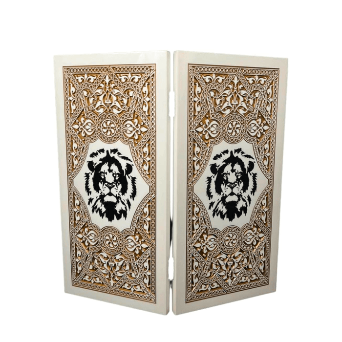 Luxury Acrylic Stone Backgammon "Black Lion" 60x30 cm, Stone Board