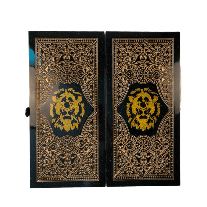 Luxury Black Acrylic Stone Backgammon "Lion" 60×30 cm