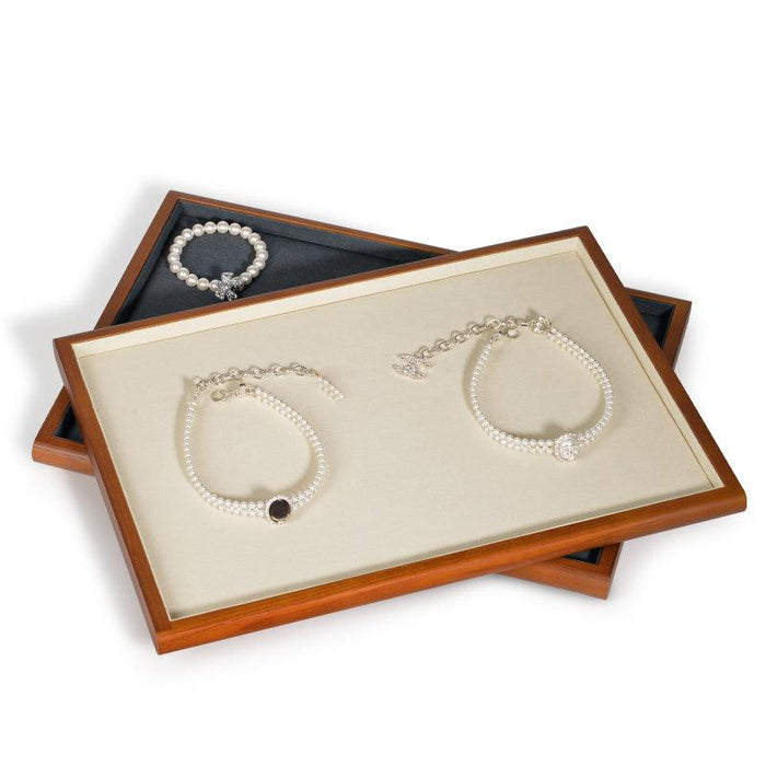 White Microfiber Wood Jewelry Display Tray Organizer