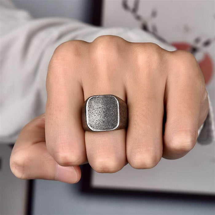 Vintage Steel Square Flat Top Ring