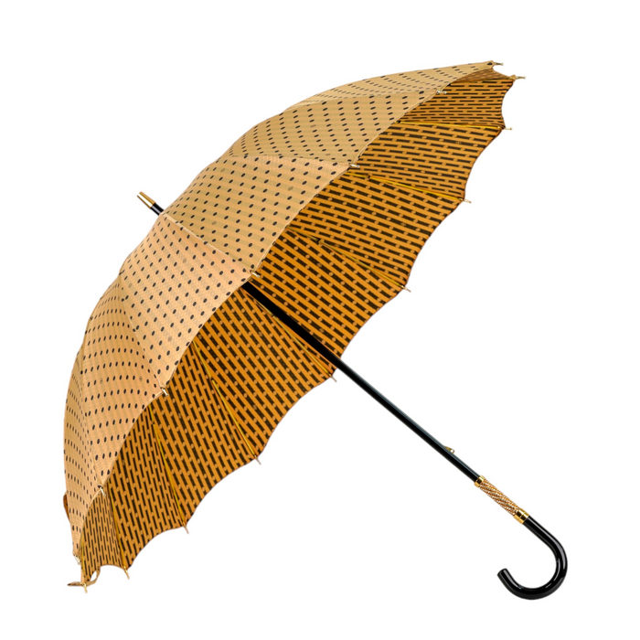 LIMITED COLLECTION - Exclusive Jaquard Polka Dot Gold Umbrella
