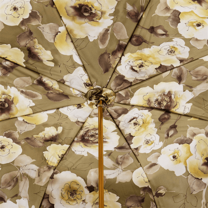 Luxury Khaki Umbrella with Flowered Canpy and Glitter Handle