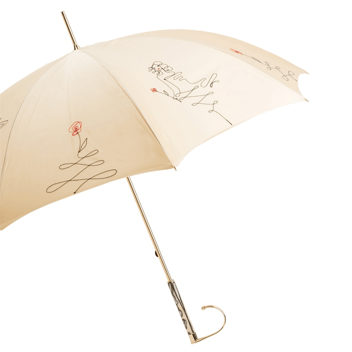 Ivory Sketch Woman Double Cloth Jeweled Umbrella Luxury