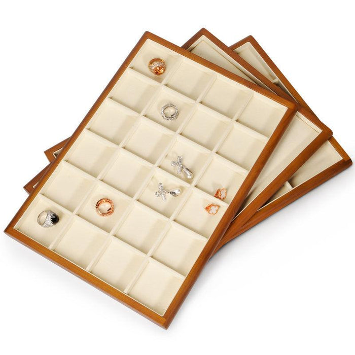 White Microfiber Wood Jewelry Display Tray Organizer