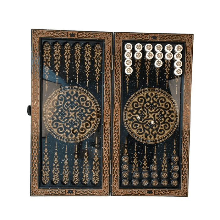 Luxury Black Acrylic Stone Backgammon "Lion" 60×30 cm