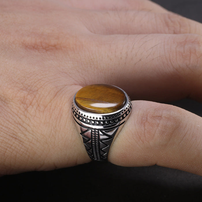 Unique Tiger Eye Ring 925 Sterling Silver