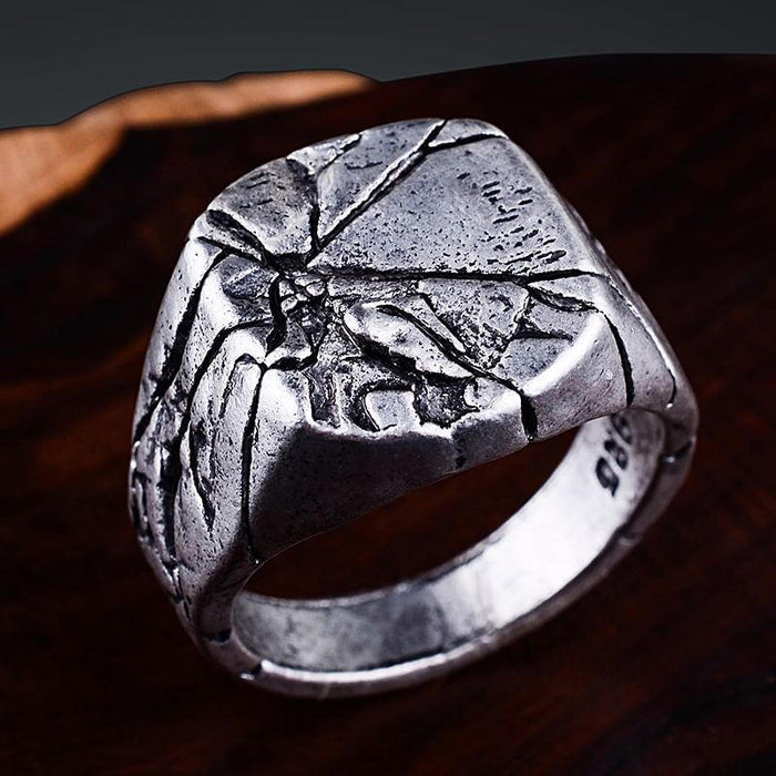 Volcanic Cracked Rugged Men's Ring Steel