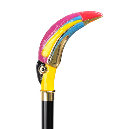 Designer Italian Umbrella with Hand-Enameled Toucan Handle