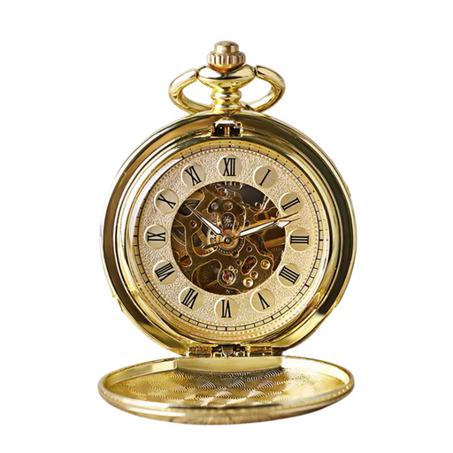 Gold Double Hunter Pocket Watch - Roman Numerals Hand Wind Luxury
