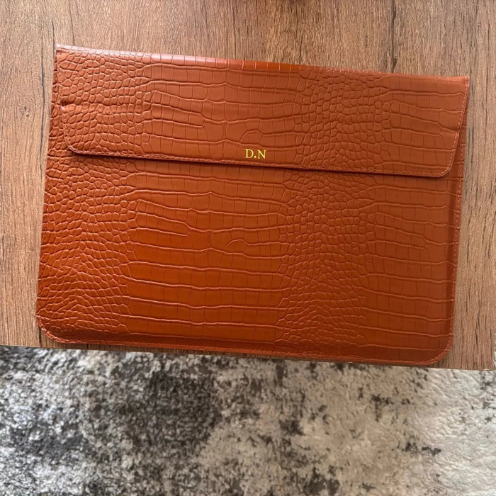 Crocodile Textured PU Leather Laptop Sleeve with Built-In Stand