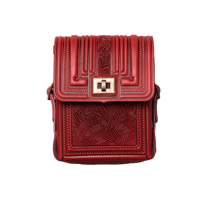 Red Mini Crossbody Purse, Stylish Leather Messenger Bag with Embossing
