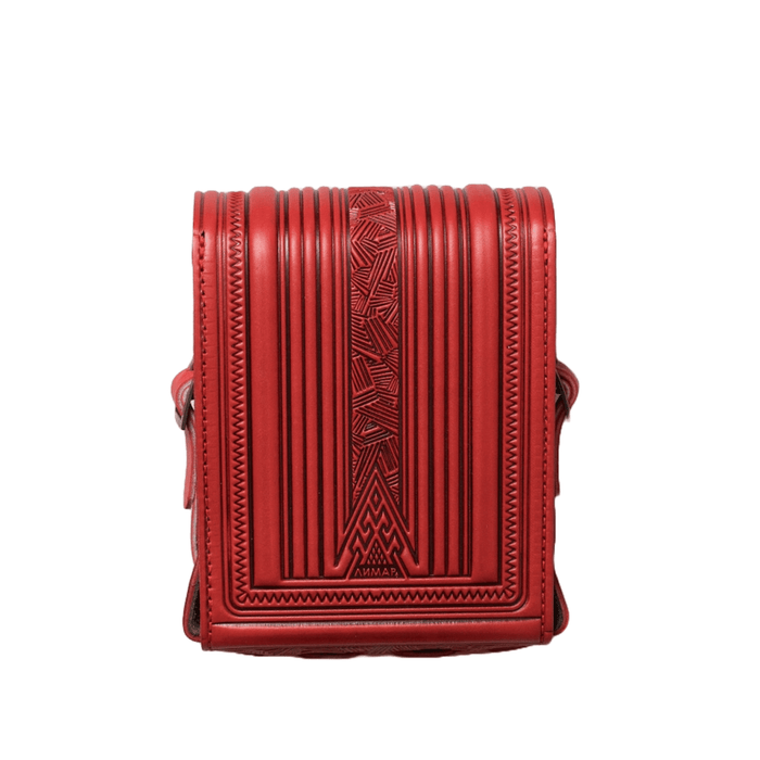 Red Mini Crossbody Purse, Stylish Leather Messenger Bag with Embossing