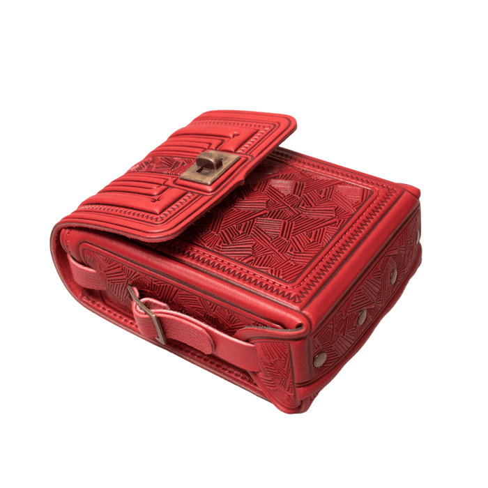 Red Mini Crossbody Purse, Stylish Leather Messenger Bag with Embossing
