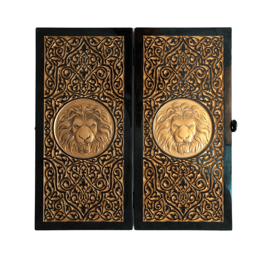 Luxury Black Acrylic Stone Backgammon "Golden Lion", Limited