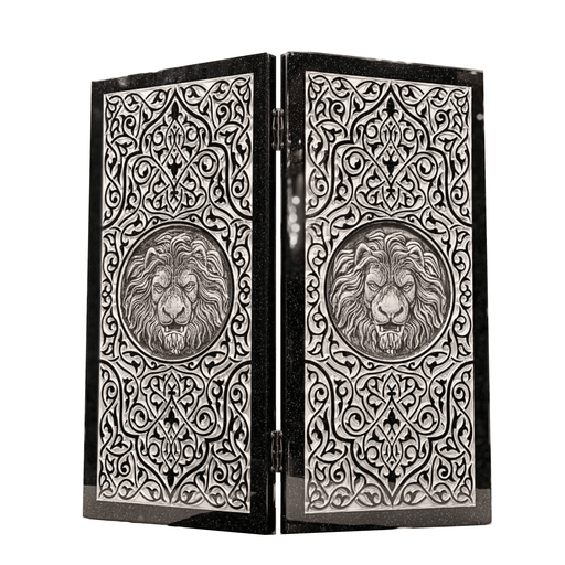 Luxury Black Acrylic Stone Backgammon "Silver Lion"60x30x5 cm