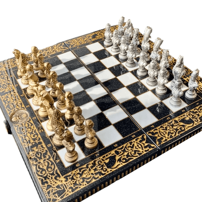 Luxury Black Acrylic Stone Chess Set, Backgammon Set 3 In 1