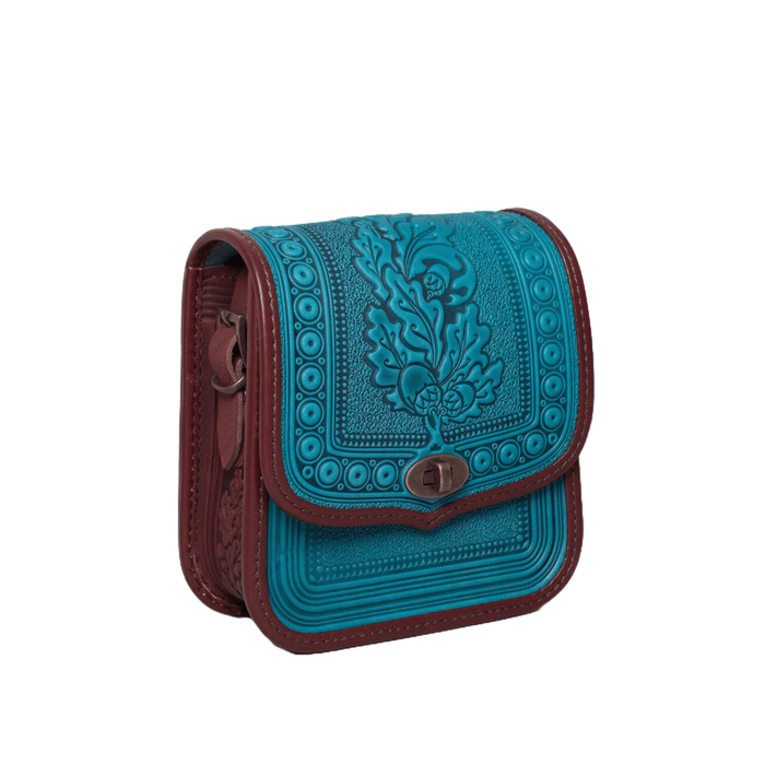 Turquoise and Bordo Crossbody Purse, Stylish Leather Shoulder Bag for Women