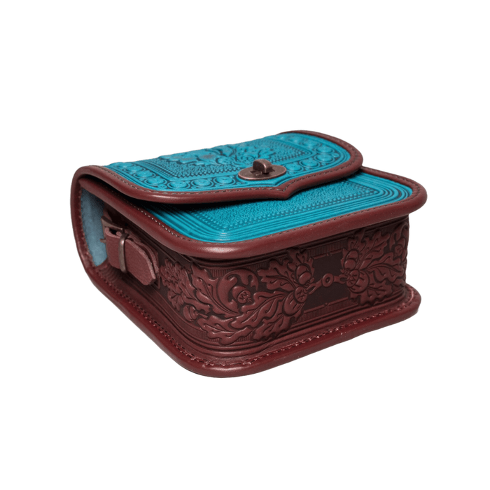 Turquoise and Bordo Crossbody Purse, Stylish Leather Shoulder Bag for Women
