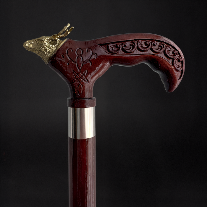 Artisan Wooden Walking Cane Deer Handle Brass for Stylish Support