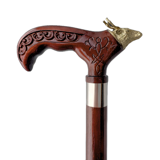 Artisan Wooden Walking Cane Deer Handle Brass for Stylish Support