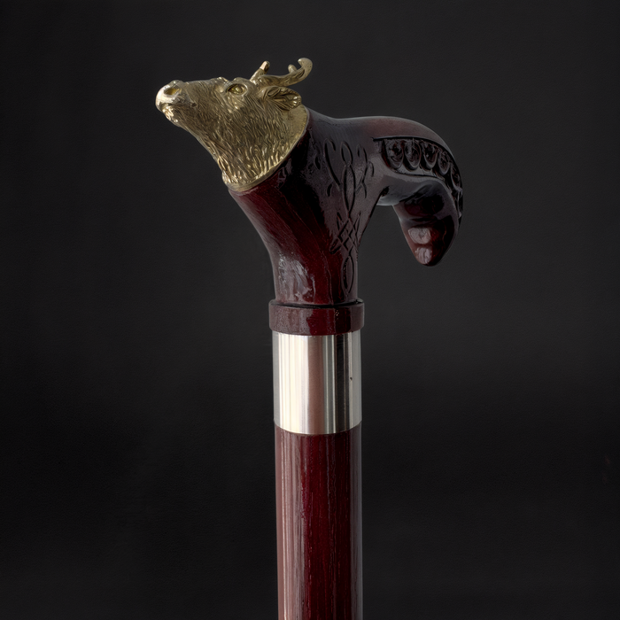 Artisan Wooden Walking Cane Deer Handle Brass for Stylish Support