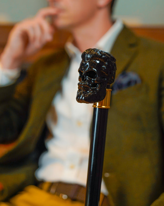 Awesome Walking Cane with Sculpted Black Skull Handle
