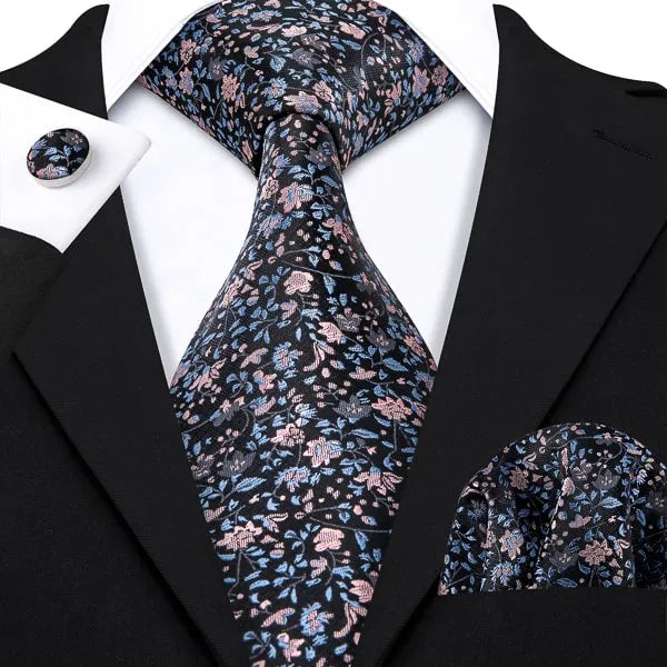 Baby Blue Pink Floral Silk Tie for Classy Men