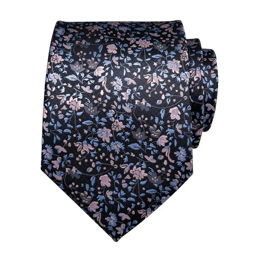 Baby Blue Pink Floral Silk Tie for Classy Men