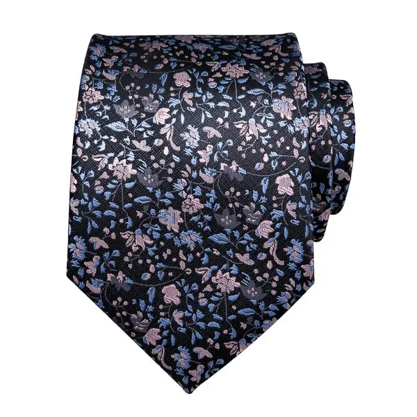 Baby Blue Pink Floral Silk Tie for Classy Men