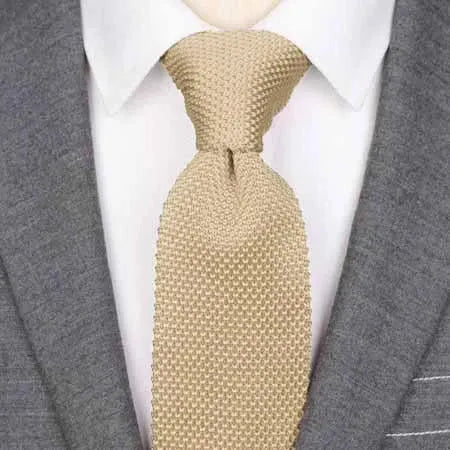 Beige Knitted Tie for Men - Classy Solid Style Accessory