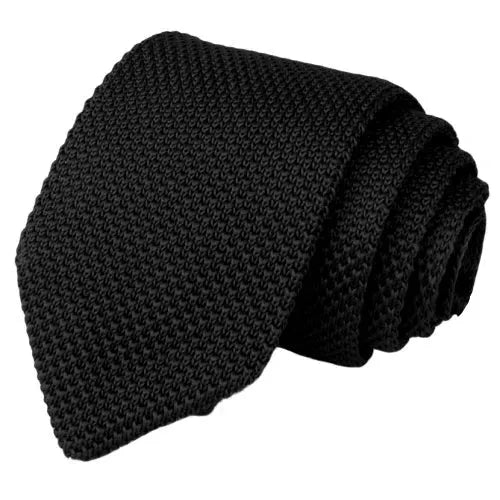 Solid Black Knitted Tie for Classy Men - Elegant Accessory for Formal Occasions