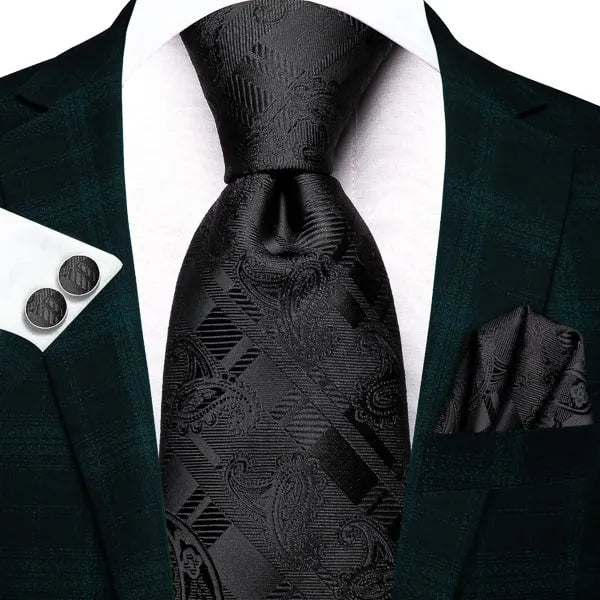 Black Paisley Silk Necktie for Classy Men - Elegant Formal Accessory
