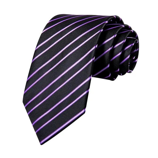 Elegant Black and Purple Striped Silk Tie for Men