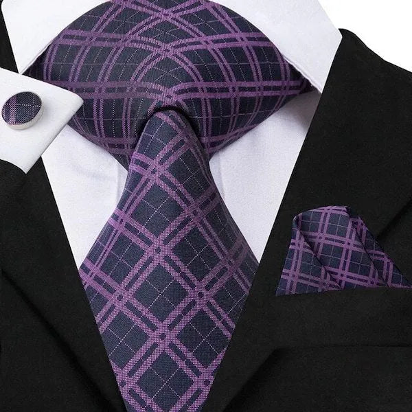Mens Black and Purple Tartan Silk Tie - Classy Accessory for Formal Wear