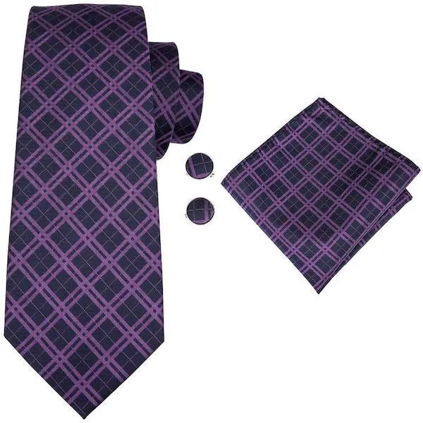 Mens Black and Purple Tartan Silk Tie - Classy Accessory for Formal Wear