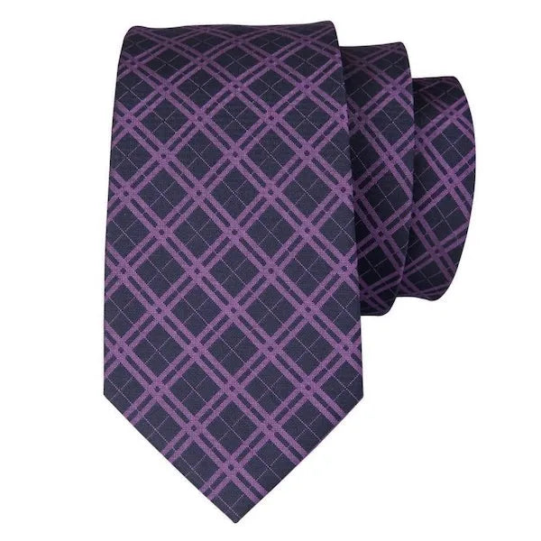 Mens Black and Purple Tartan Silk Tie - Classy Accessory for Formal Wear