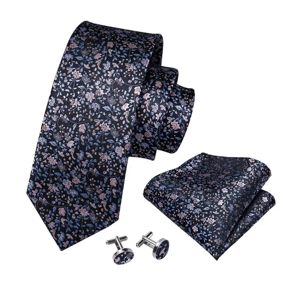 Baby Blue Pink Floral Silk Tie for Classy Men