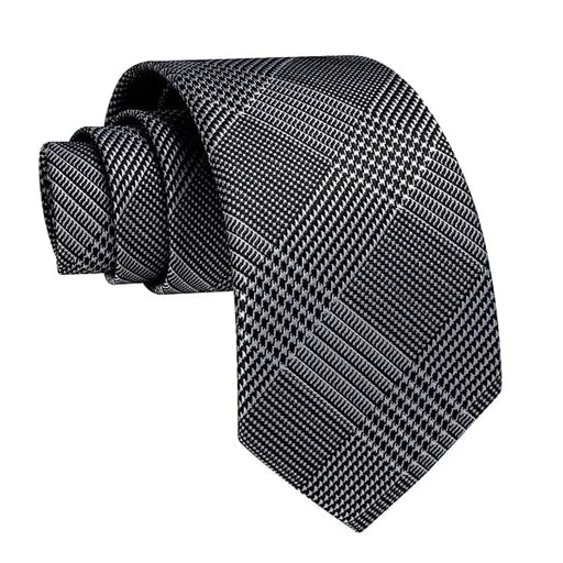Mens Glen Plaid Silk Tie in Black and White - Classy Accessory for Formal Attire